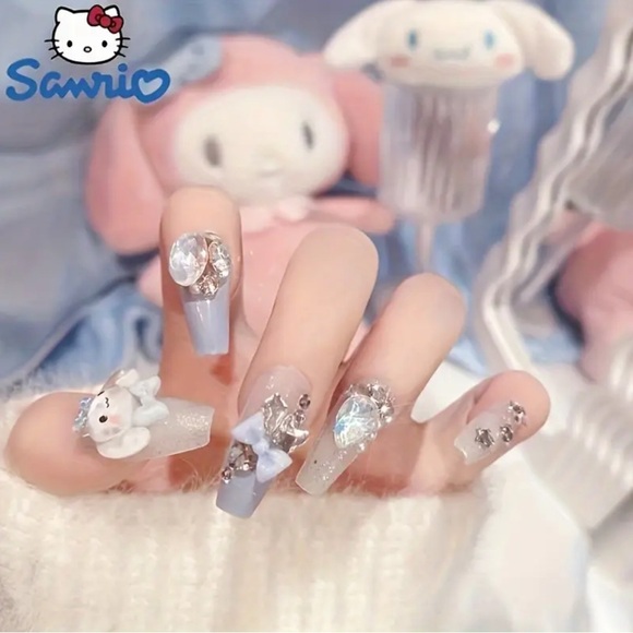 Sanrio Other - Sanrio Kawaii Jade Dog Press-On Nails Rhinestones 3D Reusable Medium Almond NWT
